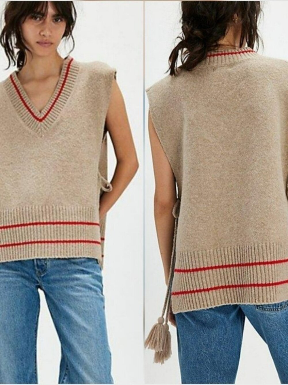 Free People NEW All Star Tassel Poncho Oversized Knit Sweater Vest One Size XL